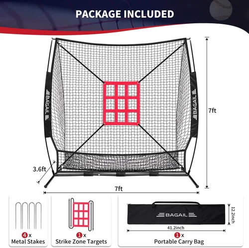 Vista 3 de BAGAIL 7x7 ft Baseball & Softball Practice Net with Bow Frame for Batting, Hitting, Pitching, Portable Baseball Throwing Net with Strike Zone, Carry