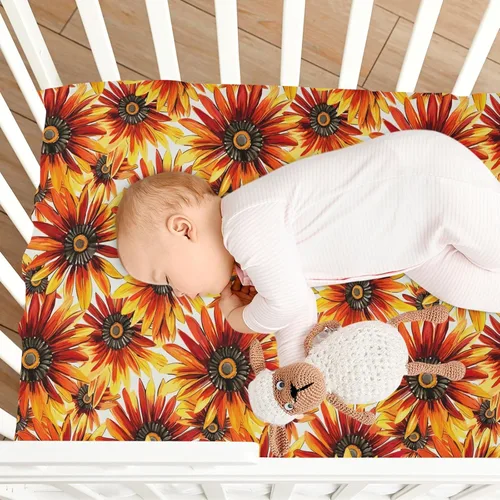Vista 8 de Fitted Crib Sheets Watercolor Daisy Flower Mini Crib Sheets for Boy & Girl Toddler Mattress Sheets Playard Sheet 21216249