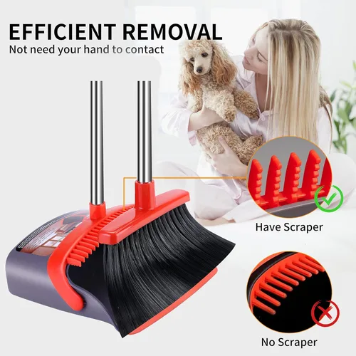 Vista 2 de Juego combinado de escoba con recogedor, escoba y recogedor, con mango largo de acero inoxidable, escobas con cerdas suaves de 5 capas para barrer