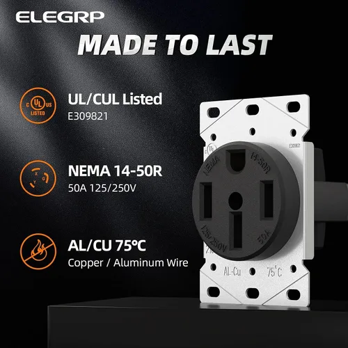Vista 5 de ELEGRP Toma de corriente de montaje empotrado de 125/250V, NEMA 14-30R y 14-50R Rango de hoja recta y receptáculo de secadora, para cargador
