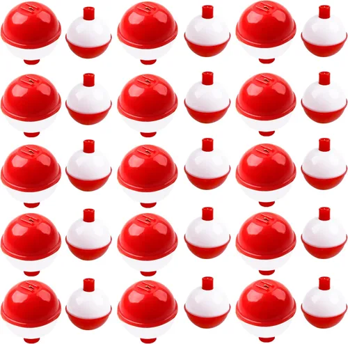 Vista 9 de Bobbers de pesca duros ABS Bobbers flotadores de pesca a presión con botón de presión para boya redonda para peces de panfish crappie Walleyes rojo