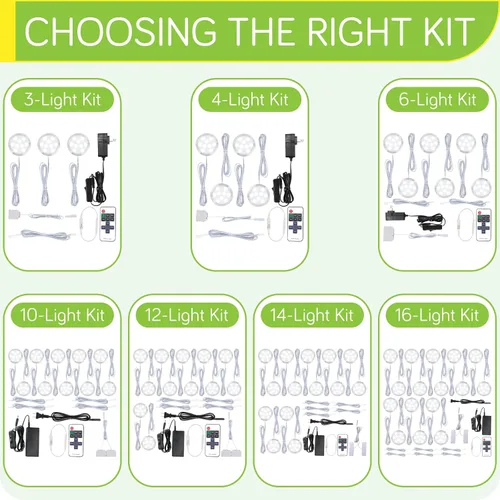 Vista 6 de Iluminación de acento para estantería, luces LED de disco para debajo del gabinete, 110 V eléctrico directo con cable y enchufe de pared, control