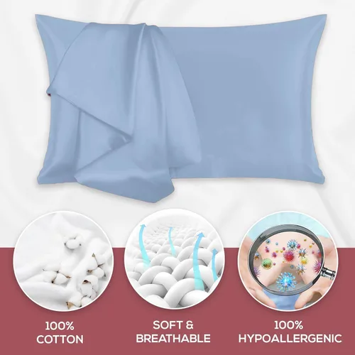 Vista 3 de Superity Linen Pillow Cases Queen Size - Open Enclosure - 2 Pack - 100% Soft and Comfortable Premium Cotton - Blue
