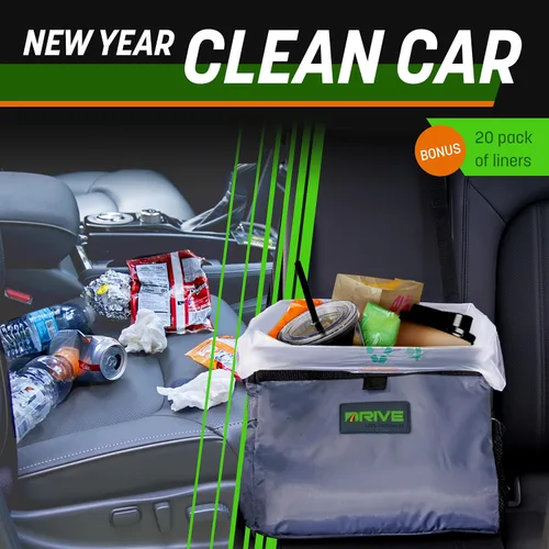 Vista 2 de Drive Auto Cubo de Basura para Coche - A Prueba de Fugas, Contenedor de Basura Colgante con 20 Bolsas de Basura y Correa Ajustable Negra
