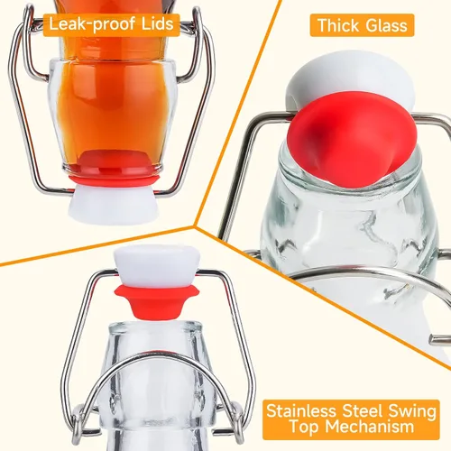 Vista 4 de WILLDAN Paquete de 6 botellas de vidrio con tapa abatible de 4 onzas – Botellas de preparación con tapa abatible para kombucha, kéfir, extracto