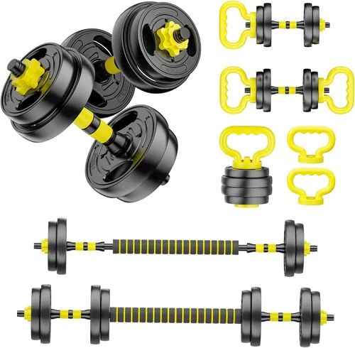 Vista 11 de Juego de mancuernas ajustables, pesas libres de 10 a 90 libras con conector – mancuernas 4 en 1, barra, pesa rusa y soporte para flexiones, juego