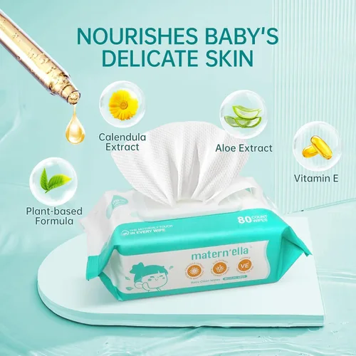 Vista 2 de MATERN'ELLA Toallitas para bebés, toallitas para pañales para pieles sensibles, 99% a base de agua, hipoalergénicas, sin perfume y sin alcohol, 3