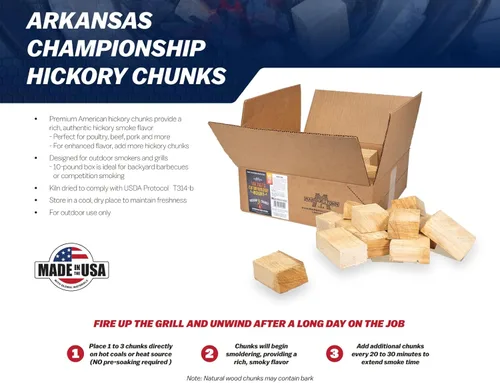 Vista 4 de MARSHALLTOWN Arkansas Championship Hickory Chunks, caja de 10 libras de trozos de ahumador de hickory americano genuino, HCKCHNK10