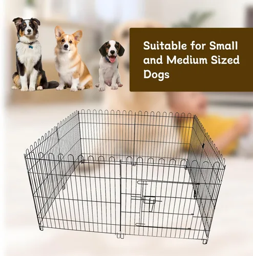 Vista 6 de Corralito plegable de metal para perros, corral portátil para mascotas, bolígrafos de ejercicio para cachorros, 8 paneles pequeños/medianos, valla