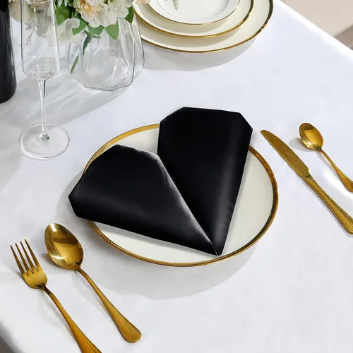 Vista 3 de VACVELT Paquete de 50 servilletas de satén negro de 17 x 17 pulgadas, servilletas de boda a granel, elegantes servilletas decorativas de mesa