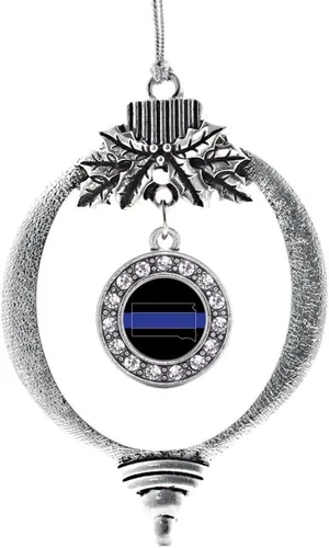 Vista 72 de Inspired Silver - Adorno con dije de cara de carlino - Adornos navideños de círculo de plata con joyas de circonita cúbica