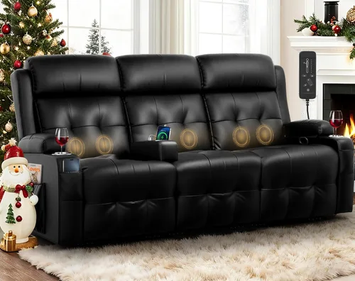 Vista 12 de Sofá reclinable de dos plazas, sofá reclinable de gran tamaño, sofá reclinable de masaje con puerto USB y almacenamiento y portavasos, sofá
