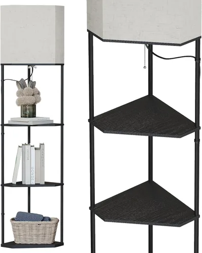 Vista 13 de SUNMORY Lámpara de pie de 5 niveles con estantes, moderna lámpara de pie cuadrada con bombilla de temperatura de 3 colores, lámpara de estantería