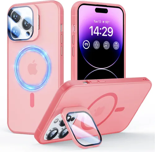 Vista 26 de Funda para iPhone 14 Pro, protección contra caídas de grado militar, compatible con MagSafe, soporte integrado y protector de lente de cámara, funda