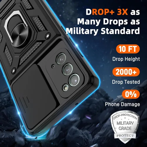 Vista 3 de Funda para Samsung Galaxy Note 20 5G con (2 piezas) protector de pantalla HD, resistente a prueba de golpes con soporte de rotación de 360°