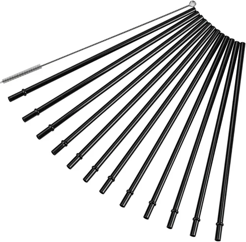 Vista 9 de DAKOUFISH Pajitas de repuesto de plástico reutilizables de 6 pulgadas para mini tarros de 6 onzas y 8 onzas, juego de 12 popotes con cepillo de Negro