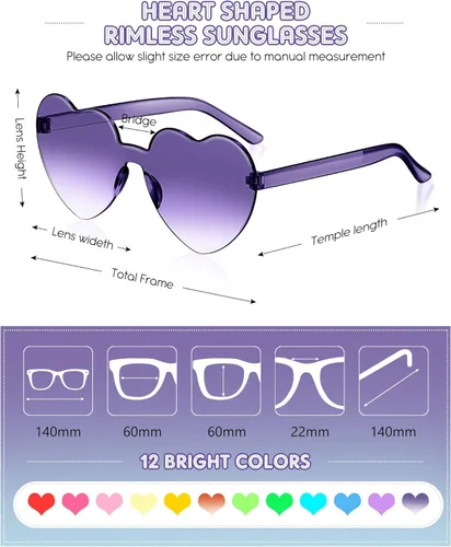 Vista 2 de CHENGU 12 pares de lentes de sol con forma de corazón sin montura para despedida de soltera transparentes para mujeres y adolescentes