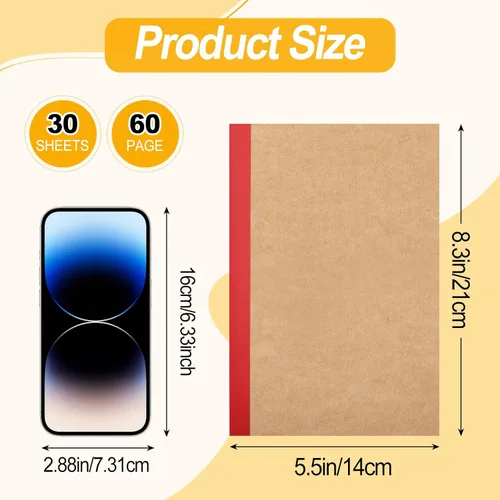 Vista 2 de Paquete de 24 cuadernos de composición a granel, cuadernos de papel kraft A5, diarios rayados a granel con espinas arcoíris, 60 páginas, 30 hojas