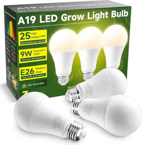 Bombillas de Crecimiento, Bombilla de Luz de Crecimiento A19, Bombilla de Luz de Espectro Completo, Bombillas de Luz para Plantas E26 Base,
