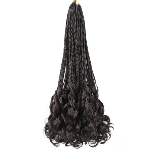 Vista 16 de Cabello de ganchillo con rizos franceses, trenzas de cabello de ganchillo con puntas rizadas, 14 pulgadas, preenlazadas, trenzas de caja tipo diosa