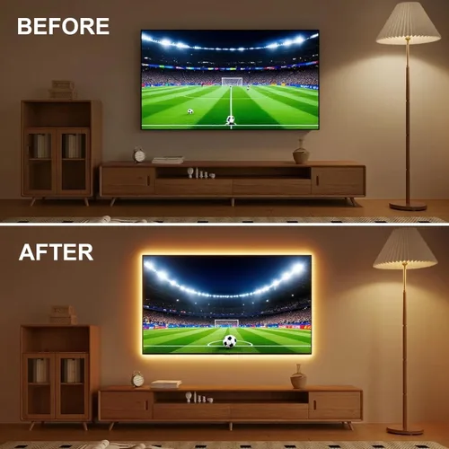 Vista 2 de Tira de luces LED COB, 16.4 pies, intensidad regulable, color blanco (2700K-6500K), luces LED para dormitorio con control remoto RF, 24V, 2800 LED