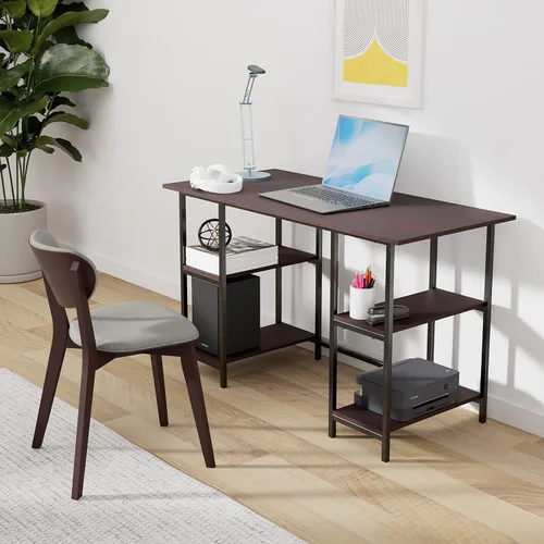 Vista 2 de OneSpace Camden - Escritorio para computadora con 4 estantes, color espresso