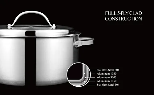 Vista 2 de CHEF TOPF Olla de acero inoxidable de 5 capas de 6 cuartos con tapa, completa de 5 capas, cepillada, olla multiusos, olla de salsa, olla de sopa