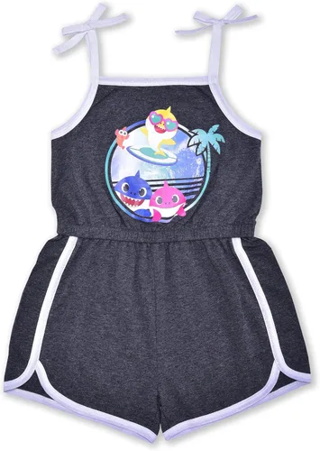 Vista 2 de Nickelodeon Baby Shark Girl's 2 Pack Romper Shorts for Infant and Toddler PinkGrey