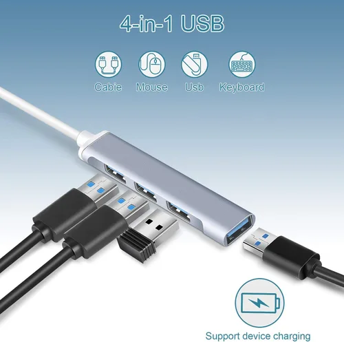 Vista 2 de Divisor de puerto de concentrador USB de 4 puertos: expansor de puerto USB - Hub USB 3.0 USB Dongle Multipuerto para Office Laptop PC Dell HP