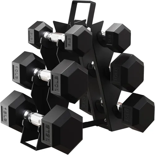 Vista 11 de BalanceFrom Premium Rubber Encased Hex Dumbbell Sets, 46LBS Set, 60LBS Set, 100LBS Set