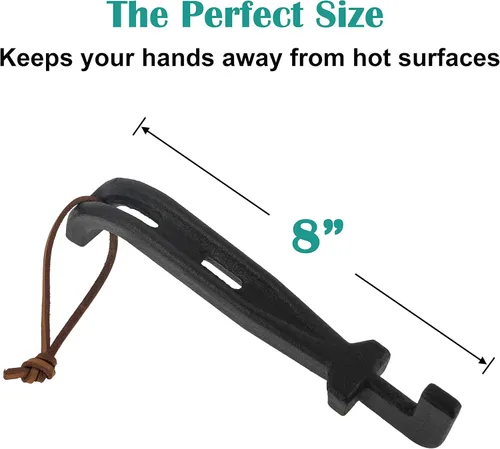 Vista 2 de Elevador de parrilla de hierro fundido, elevador de rejilla universal para barbacoa, manejo de superficies calientes, agarre elevador