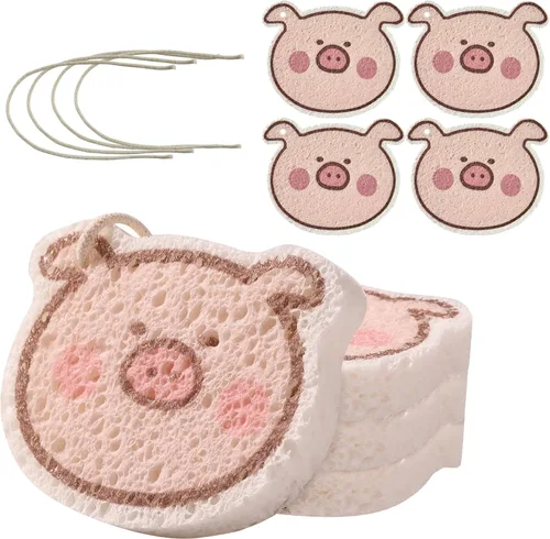 Vista 12 de JOYMOOP Esponja de cocina de dibujos animados, esponjas de celulosa para limpieza, esponjas antiarañazos para lavar platos, esponja reutilizable