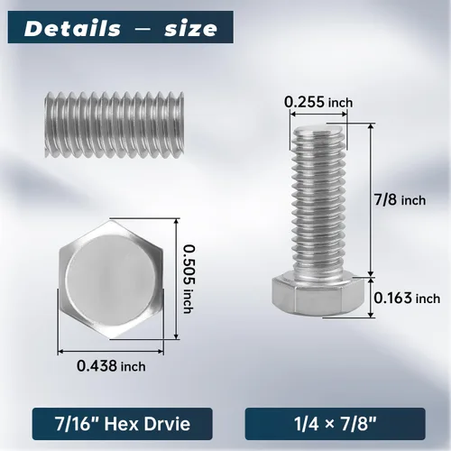 Vista 53 de 10 juegos Glvaner de tornillos de cabeza hexagonal de acero inoxidable 5/16-18 x 2", tuercas, arandelas planas y de seguridad, acero inoxidable 18-8