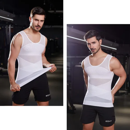 Vista 3 de ISUP Mens Compression Shirt Slimming Undershirt Shapewear Body Shaper Chest Compression Tummy Control Tank Top