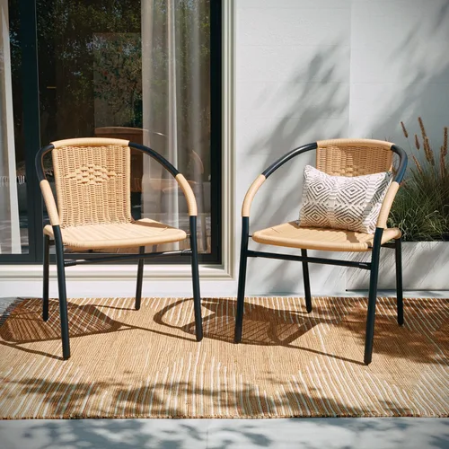Vista 7 de Flash Furniture Lila Paquete de 2 Sillas Apilables de Ratán Beige para Restaurante Interior-Exterior