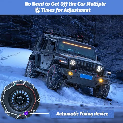 Vista 2 de Cadenas de nieve para camionetas, 2 piezas x 12 mm, cadenas de neumáticos de instalación rápida de 1 minuto con tensor automático, cadena