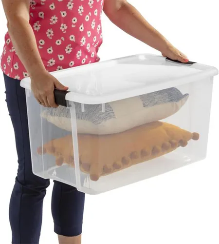 Vista 6 de Sterilite Contenedor apilable de plástico transparente de 70 cuartos de galón (4 unidades) y 30 cuartos de galón (6 unidades), con tapa de cierre