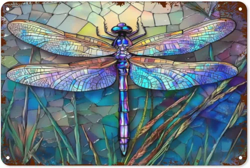 Funny Metal Tin Sign Dragonfly 1 Tin Sign For Home Office Colorful Retro Flower Power Plaque 12 X 8 Inch