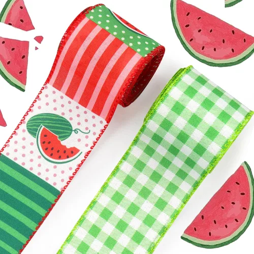 Vista 7 de Threetols 2 rollos de cinta con borde de alambre de flamenco de 10 yardas, cinta de arpillera a rayas verdes y verdes de 2.5 pulgadas, cinta