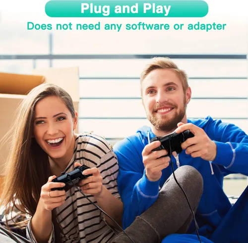 Vista 7 de Controlador con cable para consola PS2 controlador de juego de doble vibración Gamepad remoto para Playstation 2 PS2 con cable largo negro