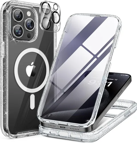 Vista 30 de Miracase Funda magnética para iPhone 14 de 6.1 pulgadas, protector de pantalla de vidrio templado integrado + protector de lente, compatible