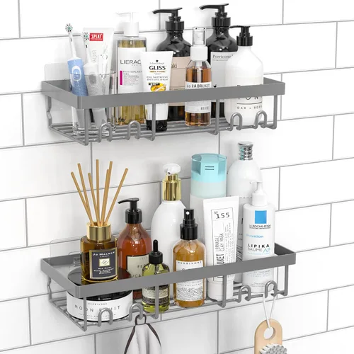 Vista 16 de Moforoco Estante organizador de estante para ducha, cesta autoadhesiva negra para estantes de baño, decoración interior de pared de casa de campo