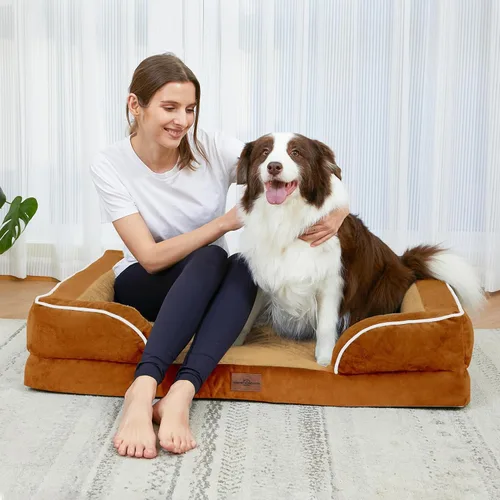 Vista 333 de Comfort Expression Cama ortopédica para perros extra grandes de 45 x 35 pulgadas, cama para mascotas XL de espuma tipo caja de huevos impermeable