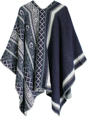 Vista 91 de Urban CoCo Poncho de colores para mujer, chal con frente abierto, color en bloques