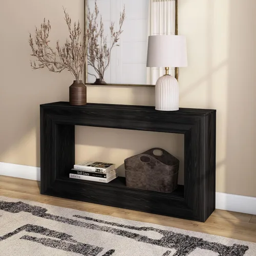 Vista 15 de Plank+Beam - Mesa de consola Camden de 66 pulgadas - Madera de pino macizo, fácil de montar para sala de estar o entrada, estilo rústico Char