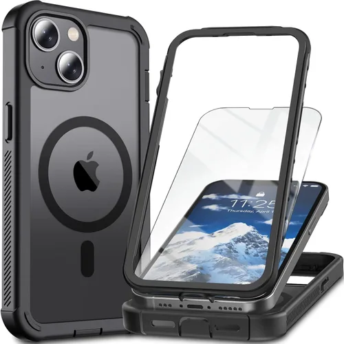 Funda magnética para iPhone 13/14, protector de pantalla, compatible con MagSafe, protección contra caídas de grado militar, protección resistente,
