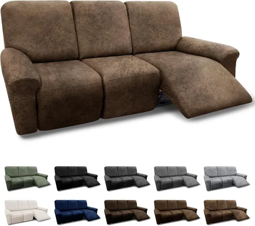 Vista 120 de Fundas para Sillón de 2 Piezas con Cojín en T, Fundas de Aspecto de Cuero para Sofá, Fundas para Sillas, Protector de Muebles Elástico, Funda