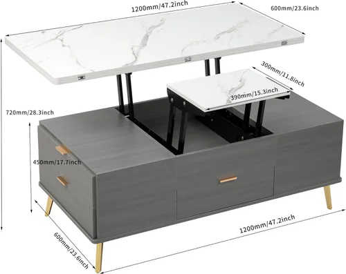 Vista 197 de Mesa auxiliar elevable, mesa auxiliar multifuncional con estantes abiertos, mesa de comedor moderna para sala de estar, oficina en casa (negro #004)
