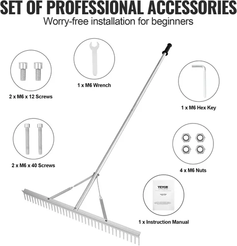 Vista 4 de VEVOR Rastrillo para Paisaje, Rastrillo de Maleza Acuática de Aluminio con Cabeza de 36" y Mango Largo de 75" para Aflojar el Suelo, Cuidado