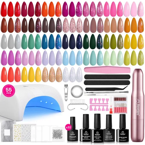 Vista 15 de Beetles - Kit de esmalte de uñas de gel con luz UV, 80 unidades, 55 colores 0 - Encantamiento